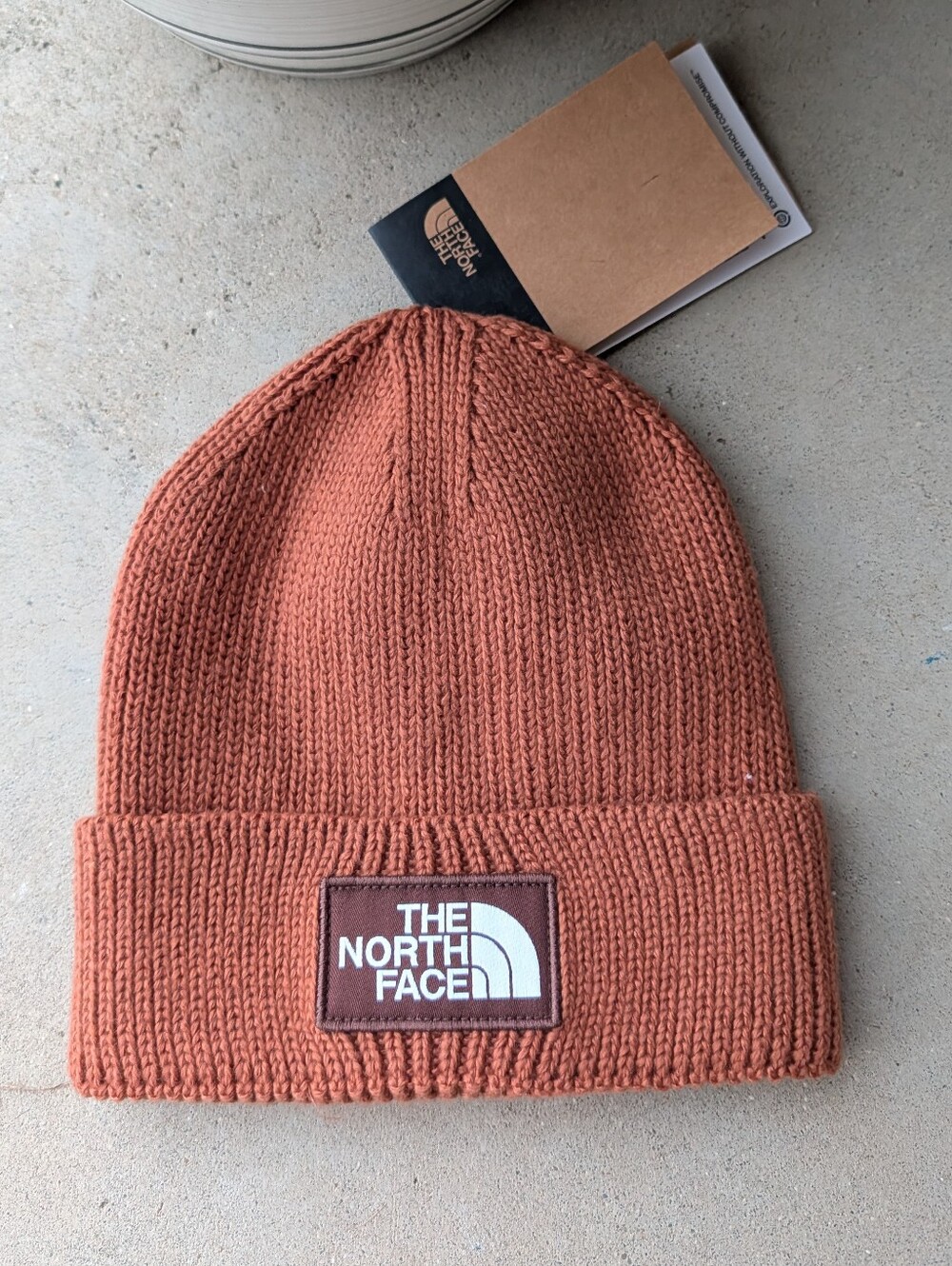 🥰NWT The North Face LOGO Box Cuffed Knit Beanie, Burnt Umber, OSFM